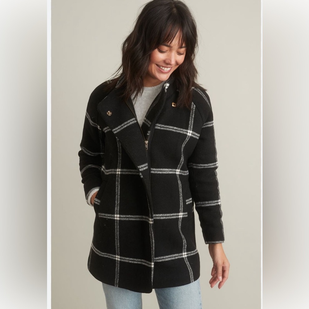 *NWT* Marine Layer Stephanie Cocoon Coat in Black/Cream Windowpane - Medium